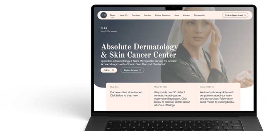 Desktop mockup of Marketing Website for Absolute Dermatology